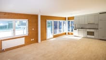 Wohnzimmer mit offener Küche