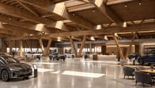 Luxuriöser Autosalon im Holzbau