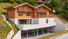Vue sur les 2 chalets mitoyens (Photomontage) / View of the two adjoining cottages (photomontage) / Vista dei due chalet adiacenti (fotomontaggio)