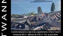 restaurant and two apartments, land 593m², building 3140m², overlooking the Alps and Lac de Bienne
