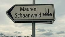 Street sign pointing to the direction of 'Mauren Schaanwald', located outdoors