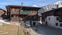 wooden house, balcony, chimney, stairs, mountain view