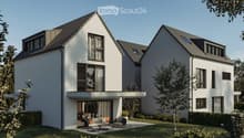modern 2 story house, white walls, glass doors, raised ground floor terrace, balcony