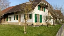 Detached house, white exterior, brown roof, green shutters, well-maintained garden, wooden fence
