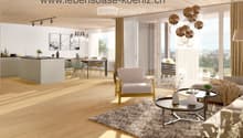 Wood floor, sliding glass doors, table, couch, chairs, center table, vase, art frame