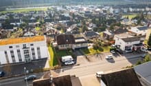 residential area, several houses, driveways, parking, aerial view