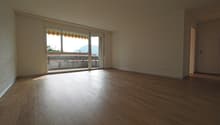 Wohnzimmer mit Zugang auf den grösseren Balkon