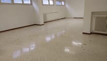 Empty room, white walls, white floor, windows, radiators