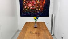 Wooden table, decorative painting, wooden floor, modern design