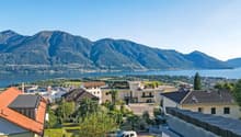 mountains, sea, houses, buildings, lake