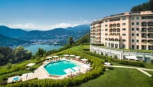 hilltop property, large pool, loungers, lake view, mountain view