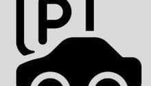 A black icon with the letter P on it, with an outline of a car underneath.