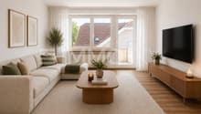 Lichtdurchflutetes Wohnzimmer mit direktem Balkonzugang