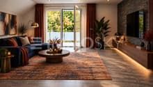 Modernes Wohnzimmer mit Balkon virtuell möbliert