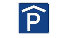 Blue sign with a white house and a white letter P