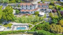 large villa, 2 story, red roof, white walls, pool, terrace, garden, car park, gazebo