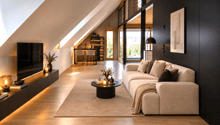 Moderne Loftlounge mit gemütlicher Ausstrahlung