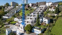 New residential buildings under construction, terrace, swimming pool