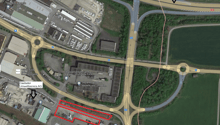 The map shows a junction with Autobahn A3, featuring various buildings, roadways, and facilities such as Daetiwiler Umweltservice AG, ReCenter Fricktal, and a car park next to TCS Fahrzeugum Frick.