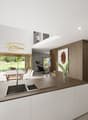 Kitchen, dining area, living area with balcony, bedroom, bathroom