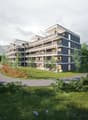 modern apartment building with many balconies and terraces
