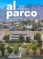 The image shows a residential complex called 'Al Parco Residenza' located in Camorino. The complex consists of several multi-story buildings with balconies and a large green area with trees and landscaping. There appear to be parking spaces available on t