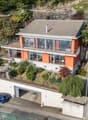 House, orange and white, large balcony, pool, swimming pool, large garden, garage