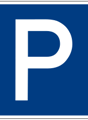 Blue square sign with white parking symbol