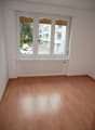 Empty room with wooden floors, large window, heater