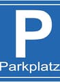 Blue sign with a white P in the middle, and 'Parkplatz' in white underneath