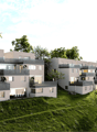 Modern residential building complex with multiple balconies
