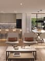 modern design, open plan, kitchen with island, dining area with large table, living area with sofa and coffee table, large windows, balcony