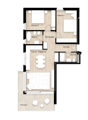2 bedrooms, 2 bathrooms, kitchen, dining area, living room, terrace