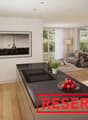 kitchen and living area with table and chairs, large windows, picture frame, potted plants, coffee machine, modern appliances