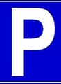 Blue square parking sign with a white letter P