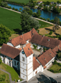 Historic building, large, brick walls, steeple, clock, windows, large garden, large driveway