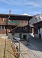 wooden house, balcony, chimney, stairs, mountain view