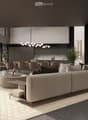 Fireplace, modern living room, dining room, sliding glass doors