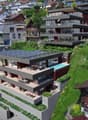 Modern multi-story house with solar panels, swimming pool, terraces, and balconies