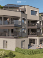 Apartment building, balcony, garden, people relaxing, green grass, trees