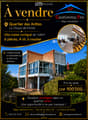 Promotional poster for a triplex villa in La Chaux-de-Fonds, featuring a modern exterior with large windows, balconies, and outdoor seating areas.