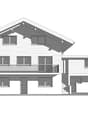 Two story house, flat roof, balcony, garage, stairs, glass windows, entrance