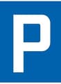 Parking place sign, white letter on blue background