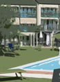 pool villa, front yard, multiple levels, swimming pool, trees