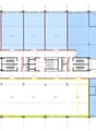 Multiple rooms, entrance, kitchen, dining area, living room, bathrooms, bedrooms, central corridor, stairwells, yellow highlights indicating electrical paths, blue highlighting indicating mechanical areas