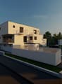 Modern house, white exterior, 3 stories, balconies, garage