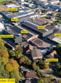 industrial factory with various works, Lagerplatz, business building, warehouse, residential area, residential area with solar panels