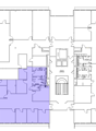 The floor plan shows a commercial building with multiple rooms and spaces. It includes a common area, several offices, and a parking area.
