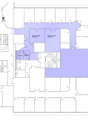 Commercial building floor plan with common areas, dining room, kitchen, and storage.