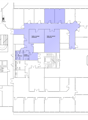 Commercial building floor plan with dining area, meeting room, kitchen, and common WCs.